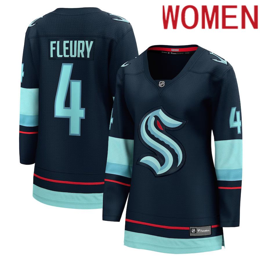 Women Seattle Kraken #4 Haydn Fleury Fanatics Branded Deep Sea Blue Home Breakaway Player NHL Jersey